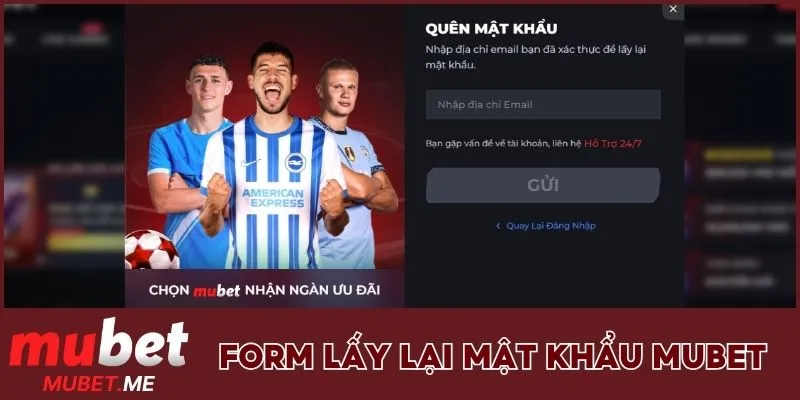 Form điền email lấy lại mật khẩu MUBET